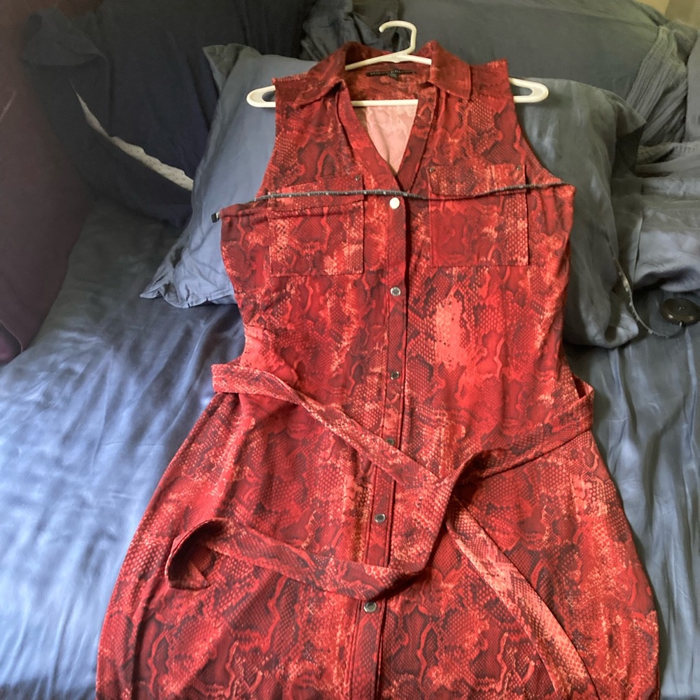 Whbm red snake print button down shirt dress